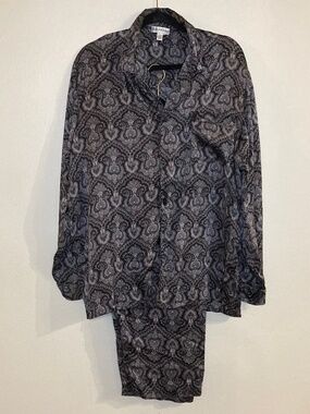 bullock & Jones paisley silk button up tie front bottoms set